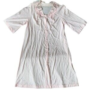 Vassarette Vintage Womens M Nightgown Button Up Satin Nylon USA Made Embroidered